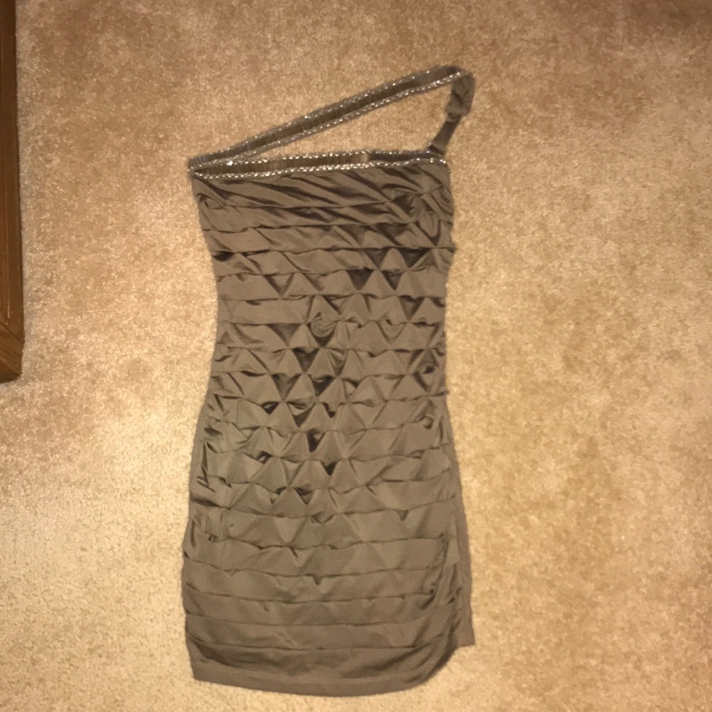 Brown one shoulder cross strap dress